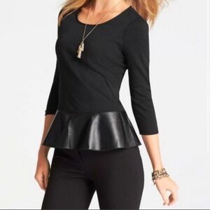 Ann Taylor Black Peplum faux Leather-Trim Top - Women's small